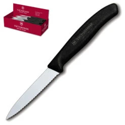 Swiss Classic Paring Knife Display - 2 Dozen 3.25" Serrated Spear Tip Paring Knives By Victorinox - Black Handle (6.7633)